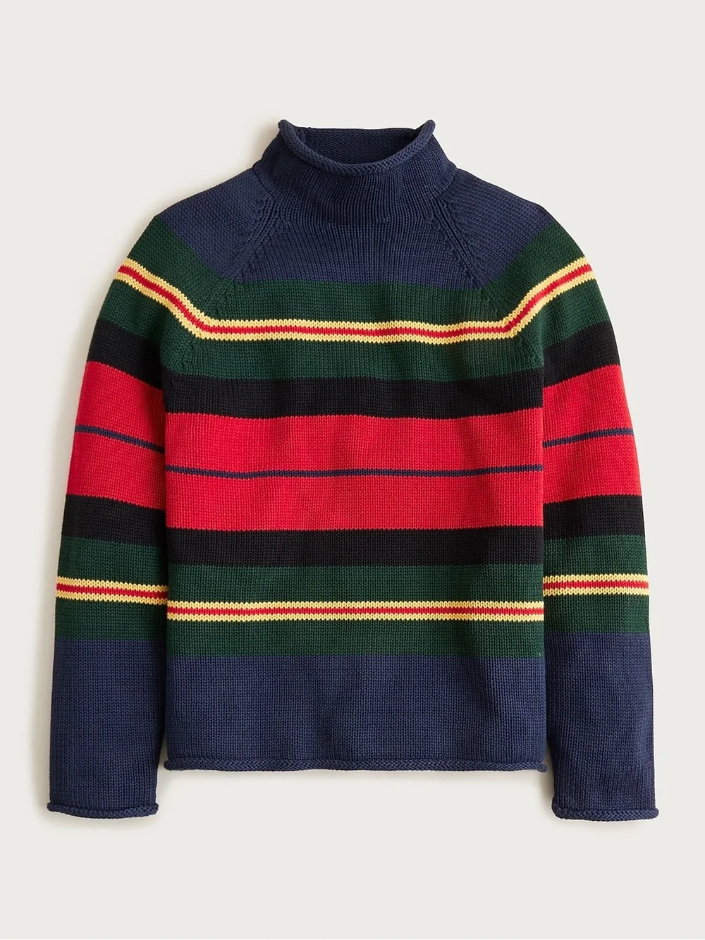 J.Crew Size L 1988 Rollneck™ Sweater in Cotton Rugby Stripe Navy Multi